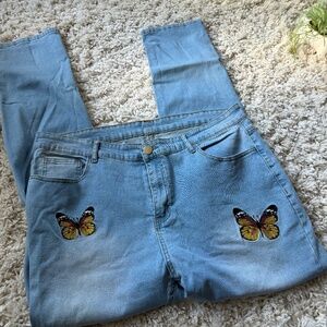 Stylish Zara Denim vintage hippie chick festival Jeans with Butterfly Embroidery